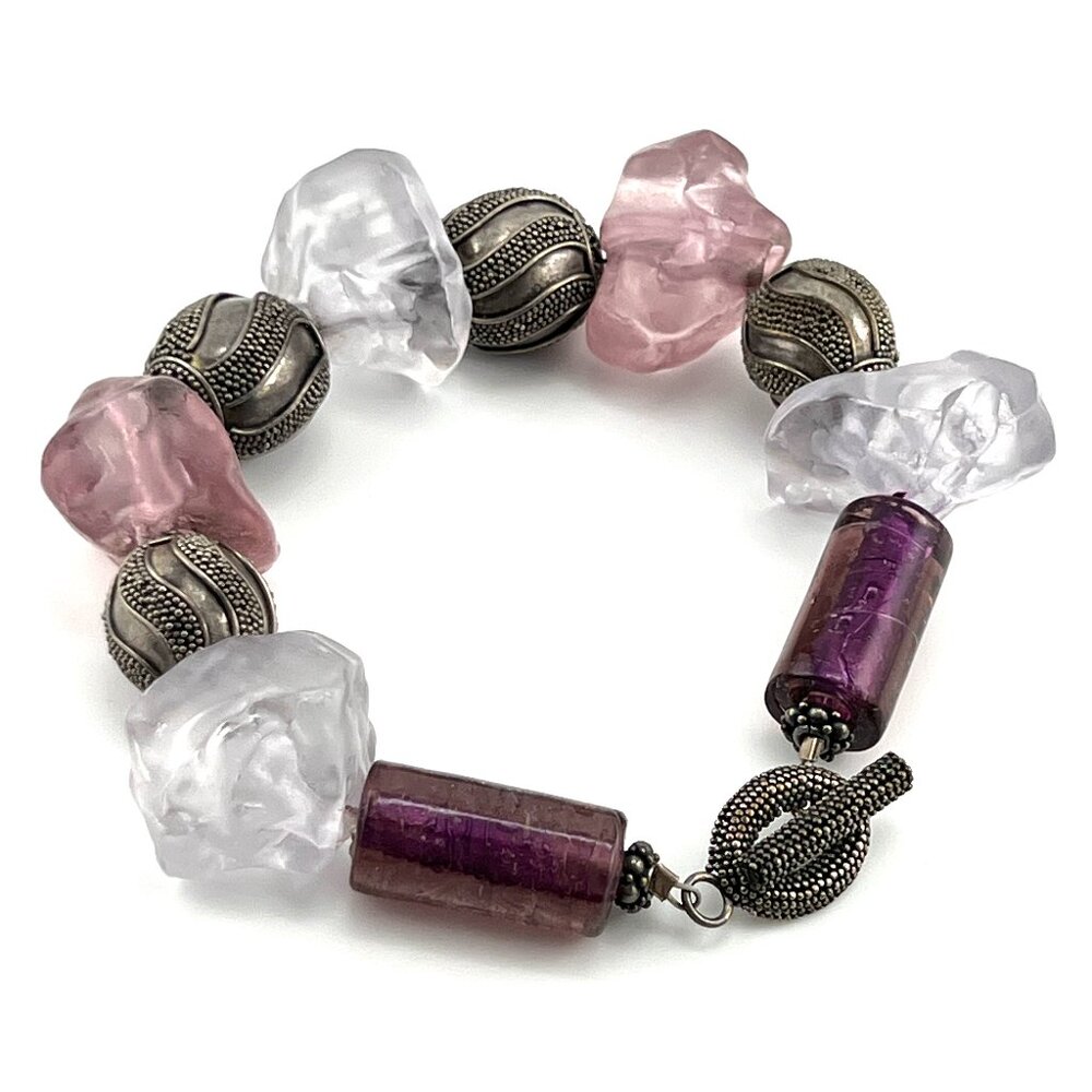 Nugget style bracelet, silver tone findings, excellent condition